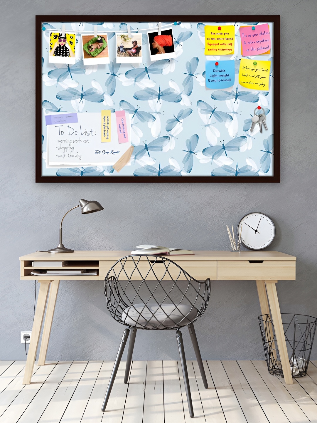

ArtzFolio Blue Butterfly Printed Wooden Bulletin Board With Sticky Notes