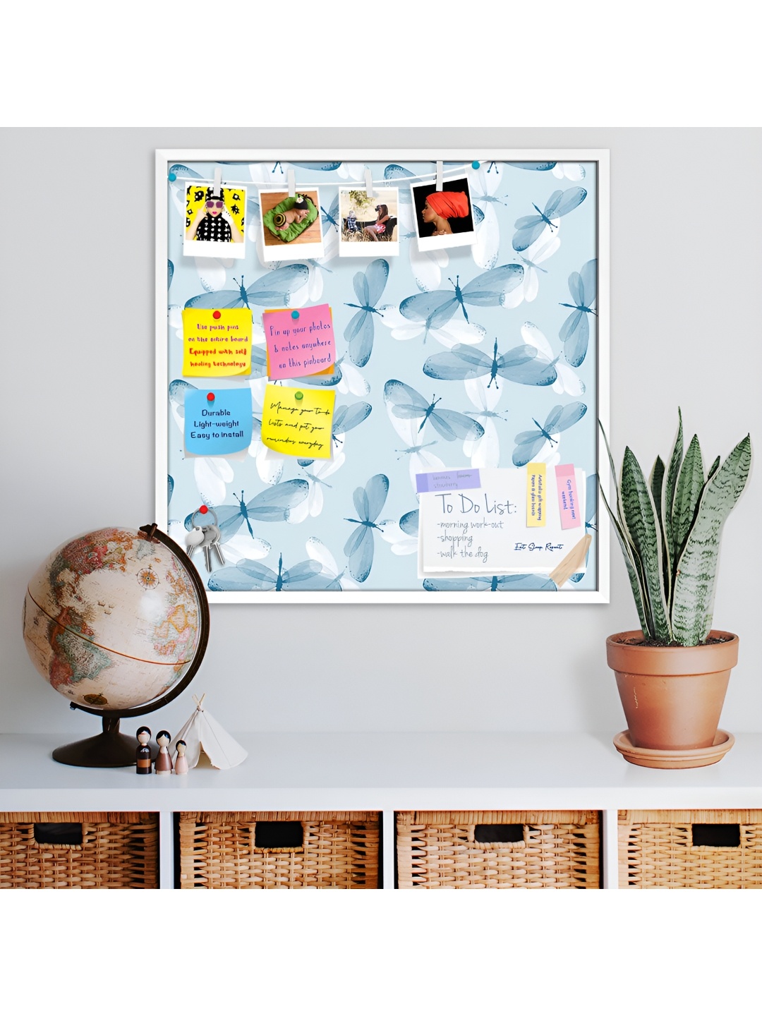 

ArtzFolio White & Blue Printed Wood Bulletin Board With Sticky Notes