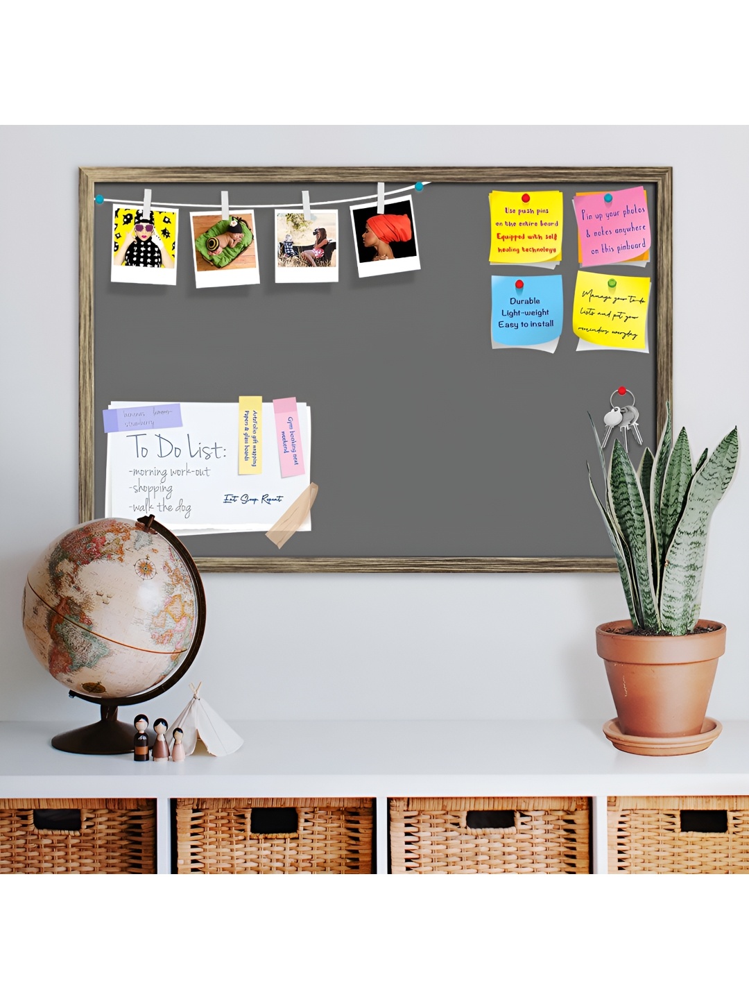 ArtzFolio Yellow & Grey Family Printed Wooden Bulletin Board With Sticky Notes