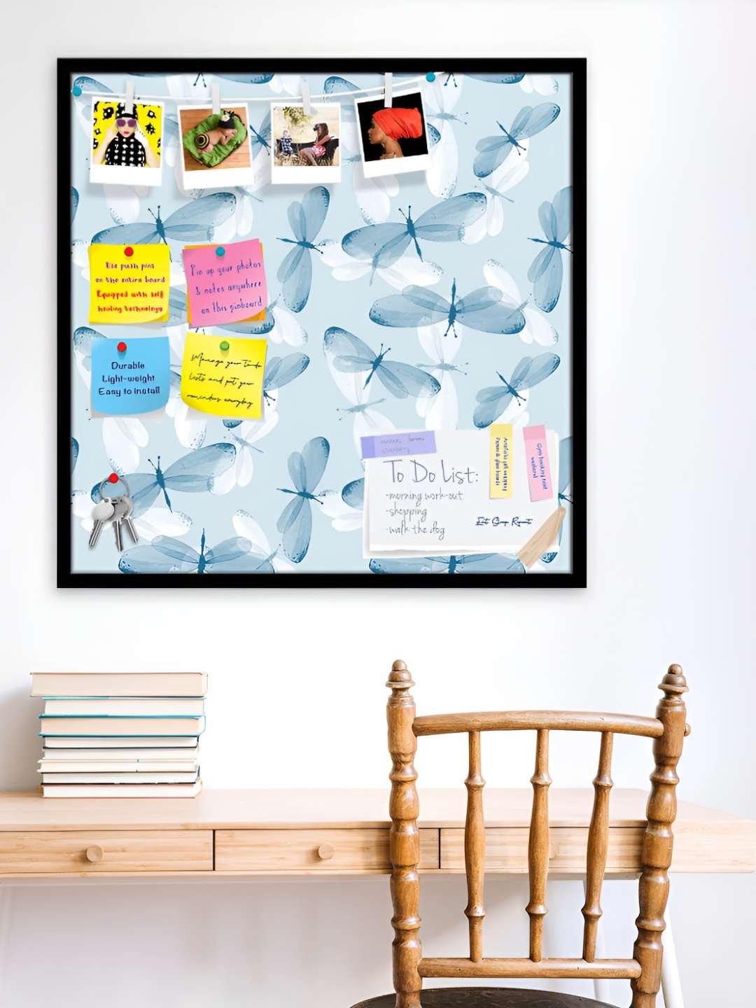 

ArtzFolio Black Butterflies D2 Printed Wooden Bulletin Board With Sticky Notes