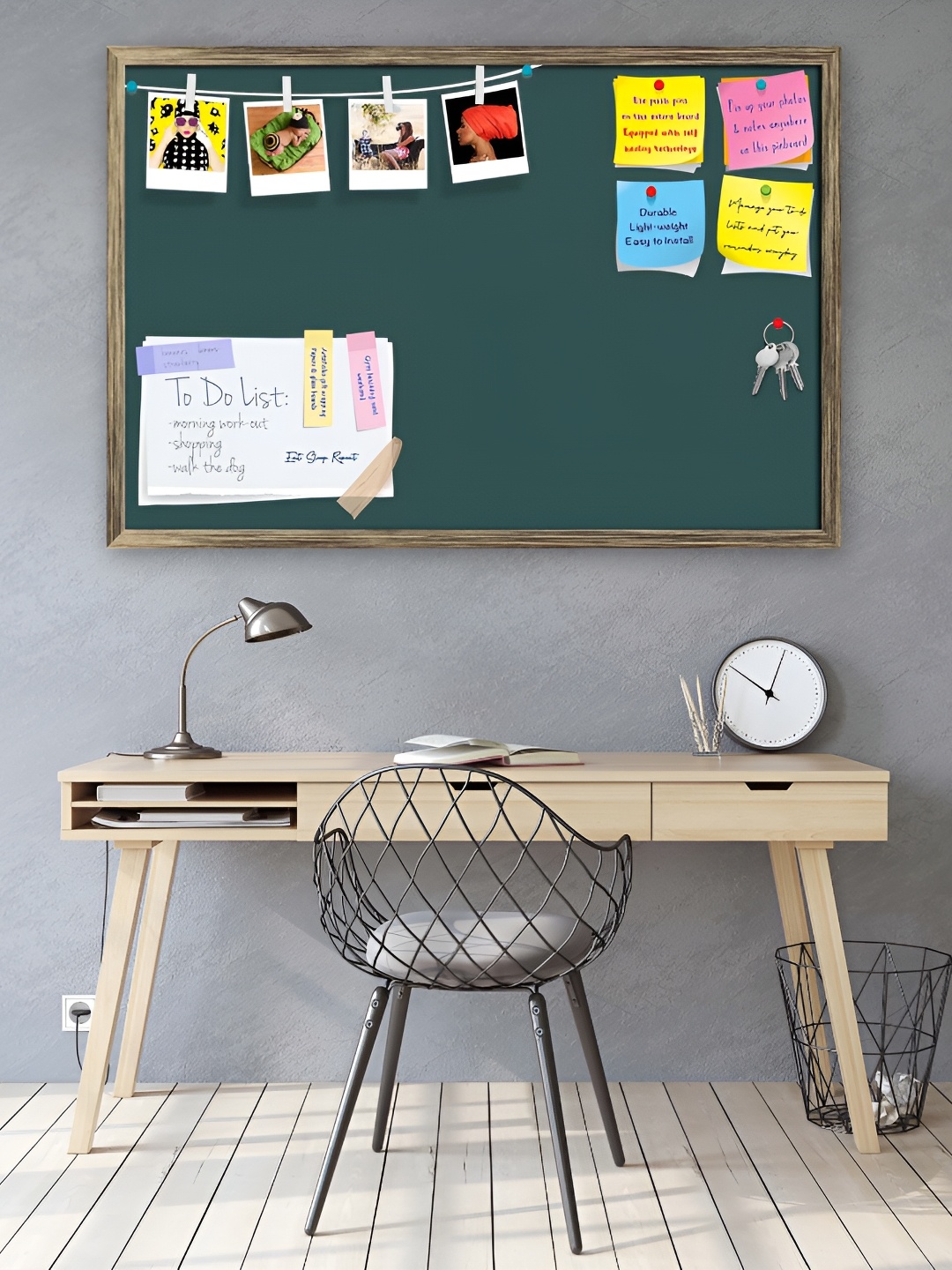 ArtzFolio Grey Printed Wooden Bulletin Board & Sticky Notes, Brown
