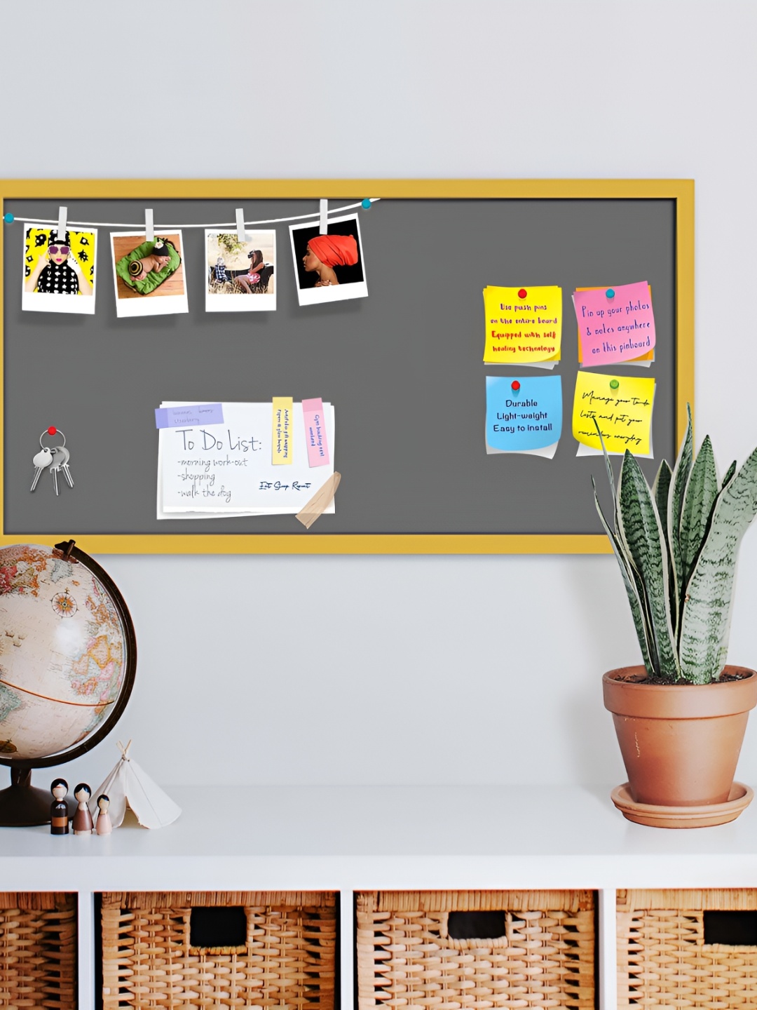 

ArtzFolio Gold Toned Printed Wooden Bulletin Board With Sticky Notes Wall Hanging Decor