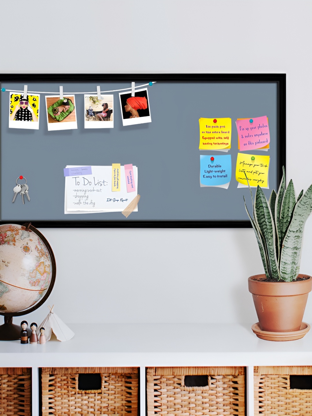 

ArtzFolio Grey & Blue Wooden Bulletin Board With Sticky Notes