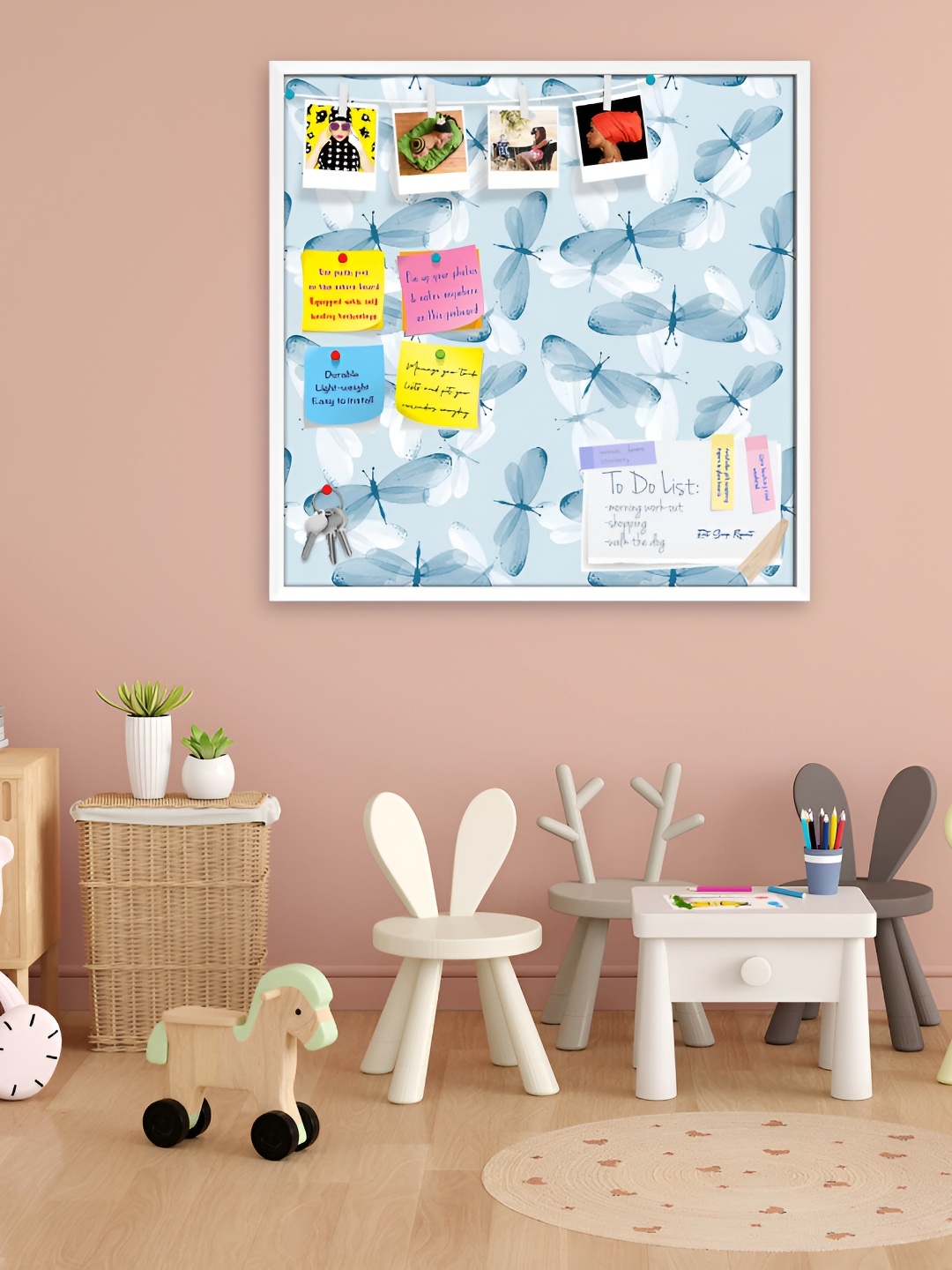 

ArtzFolio White & Blue Butterfly Printed Wooden Bulletin Board