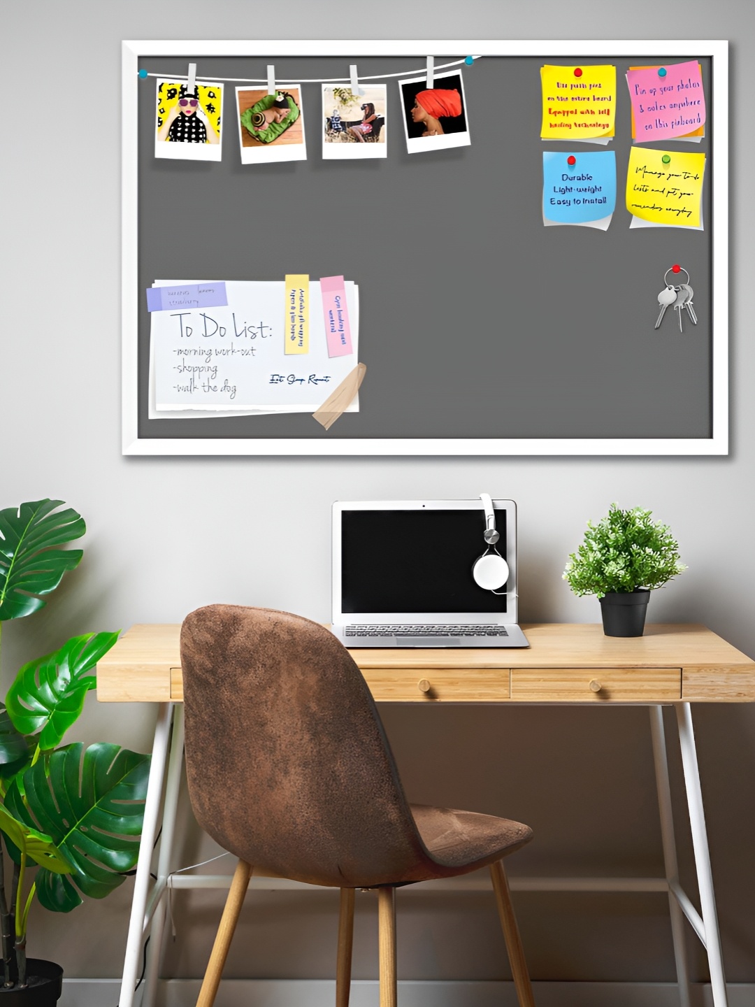

ArtzFolio White & Grey Wooden Bulletin Board With Sticky Notes Wall Hanging Decor