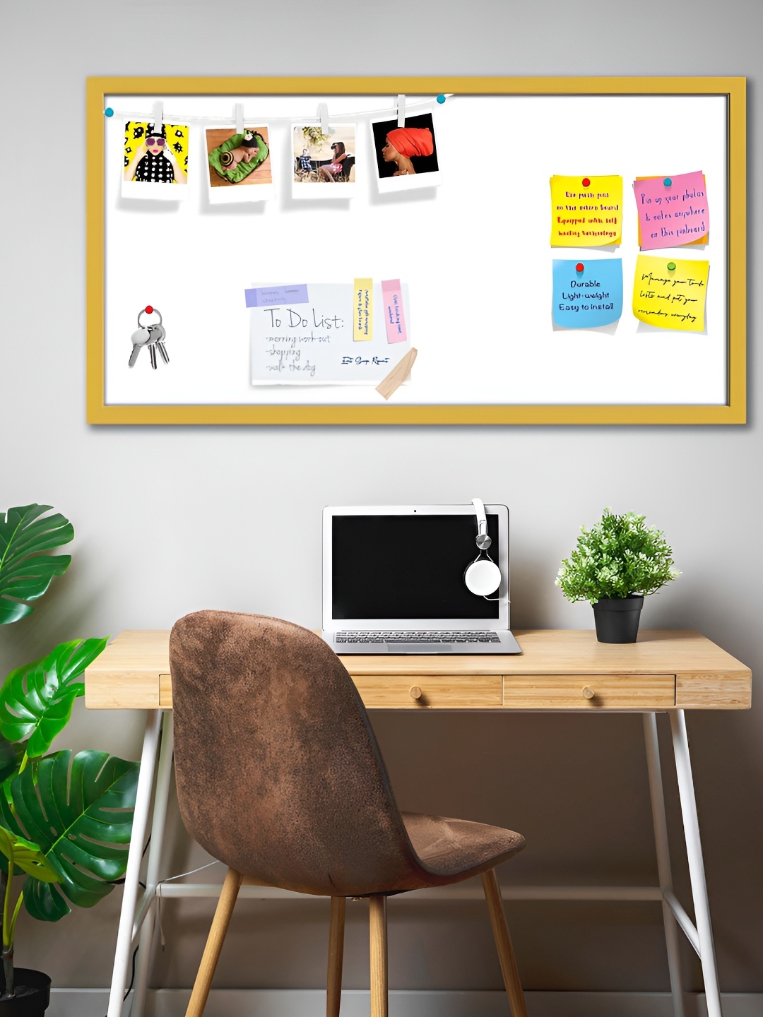 

ArtzFolio White Printed Wooden Bulletin Board With Sticky Notes, Gold