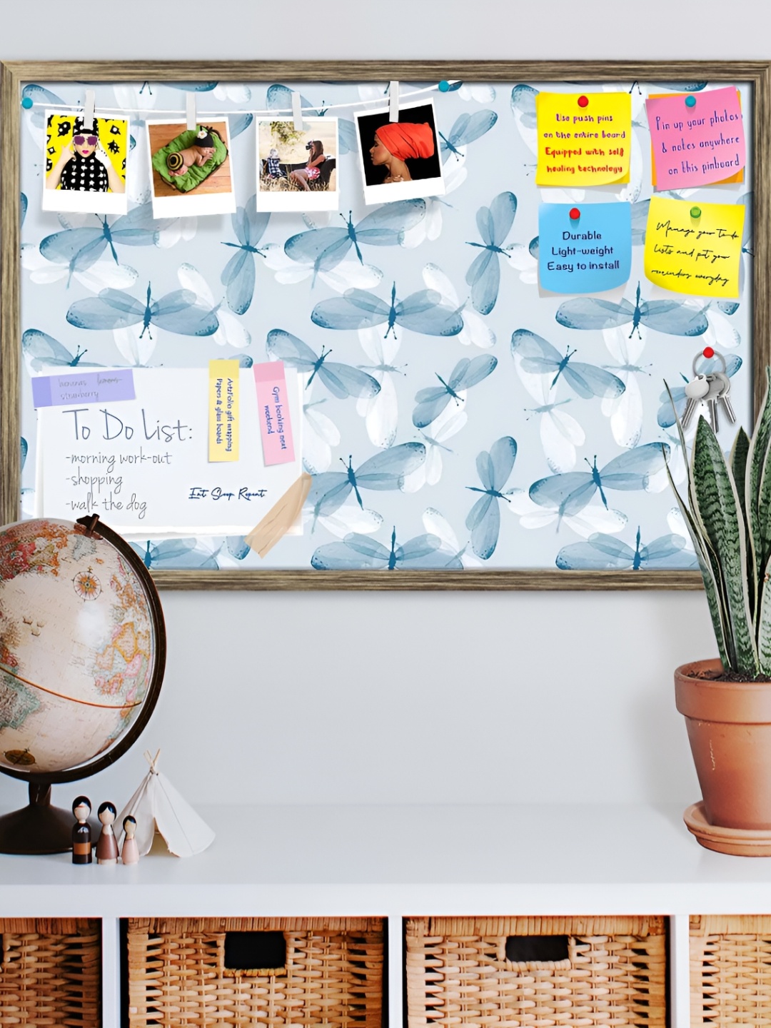 

ArtzFolio Blue Printed Wood Bulletin Board With Sticky Notes, Copper