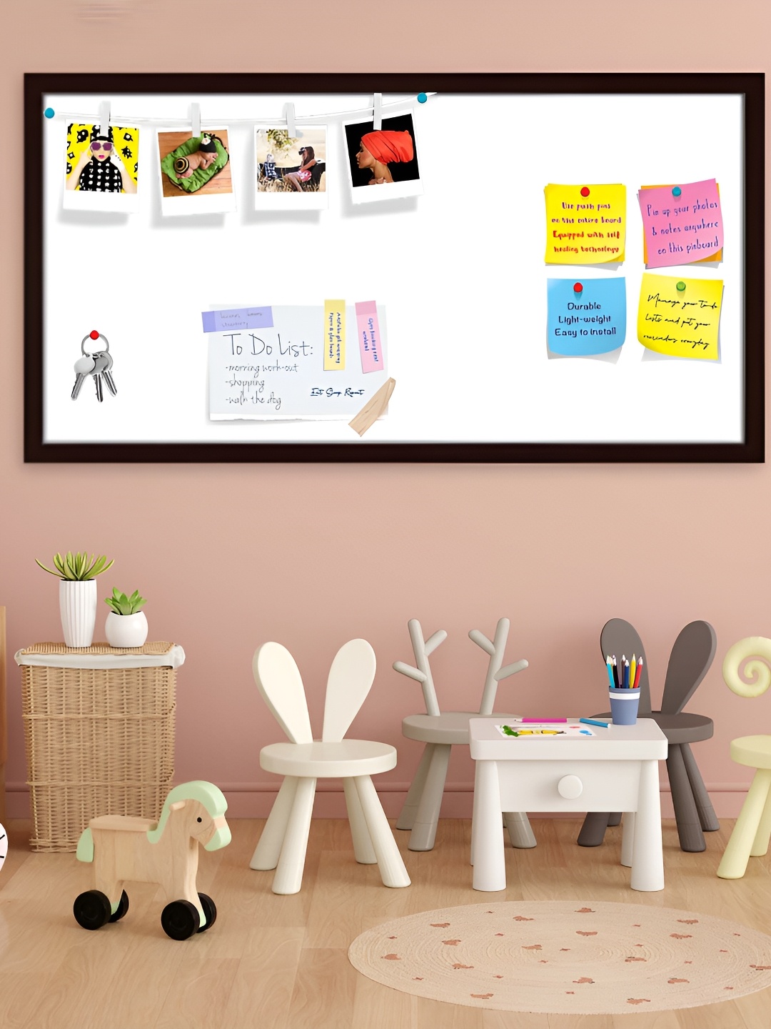 

ArtzFolio Brown Whites Family White Colour Printed Wooden Bulletin Board With Sticky Notes