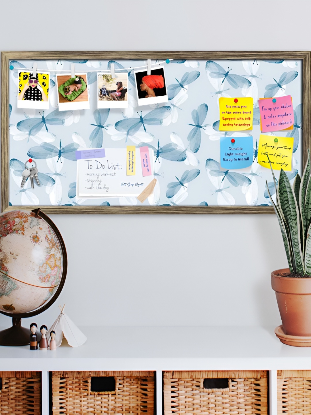 

ArtzFolio Blue Printed Wood Bulletin Board With Sticky Notes, Copper