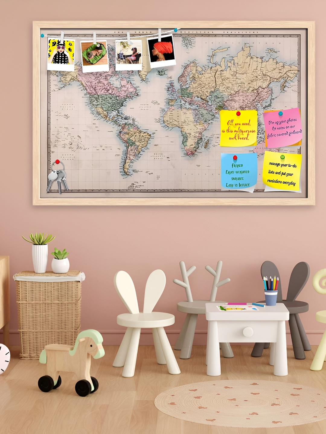 

ArtzFolio Camel Brown World Map Printed Wooden Bulletin Board With Sticky Notes