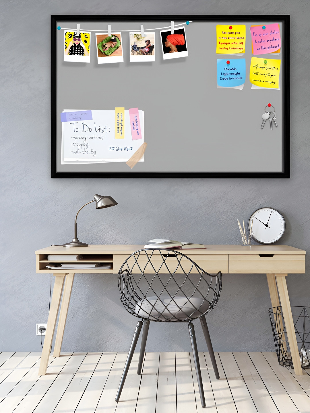 

ArtzFolio Greys Family Dark Gray Colour Printed Wooden Bulletin Board With Sticky Notes, Black