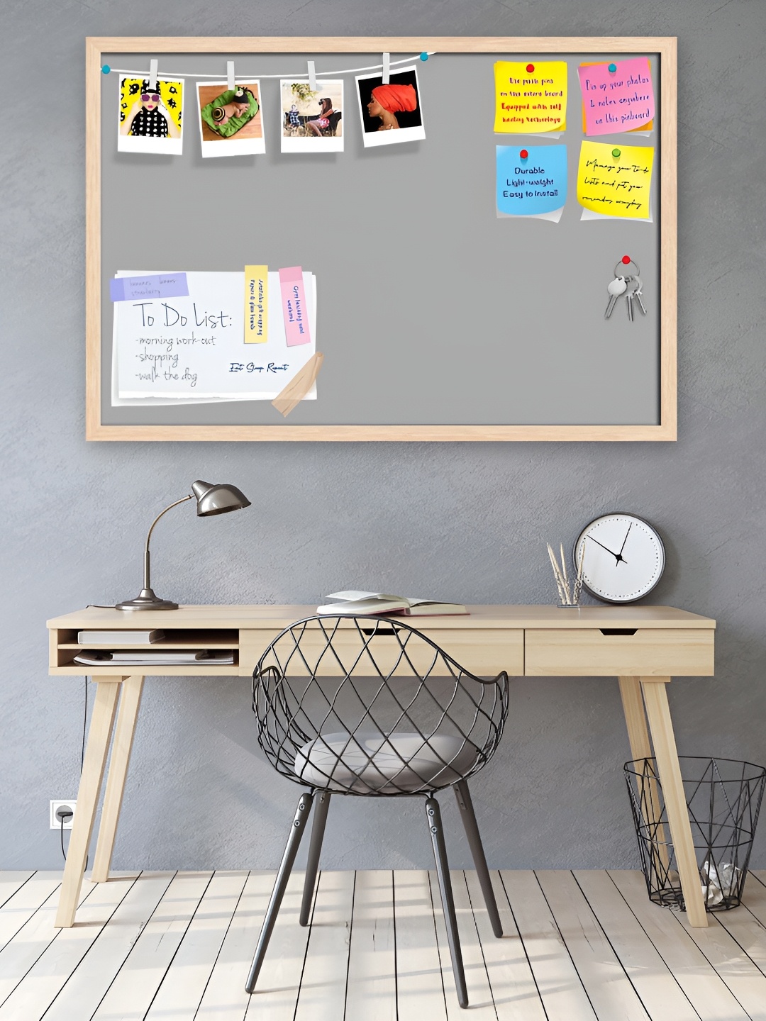 

ArtzFolio Grey & Brown Wooden Bulletin Board With Sticky Notes Wall Hangings Decor