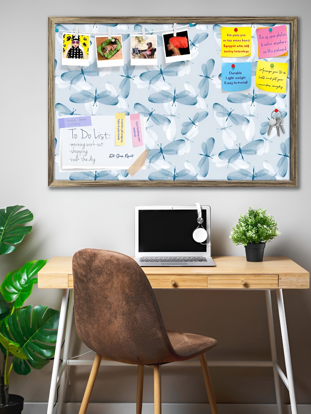 

ArtzFolio Blue Printed Wood Bulletin Board With Sticky Notes