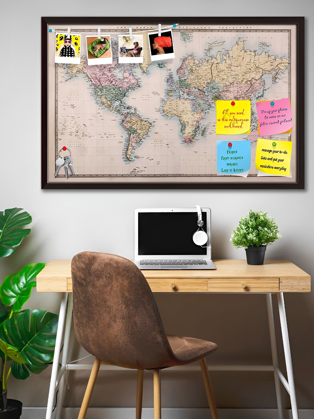 ArtzFolio Brown Printed Wooden Bulletin Board With Sticky Notes