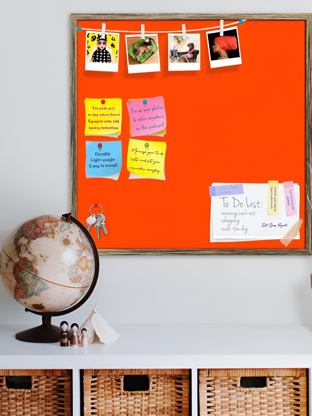 

ArtzFolio Orange-Coloured Printed Wooden Bulletin Board & Sticky Notes, Gold
