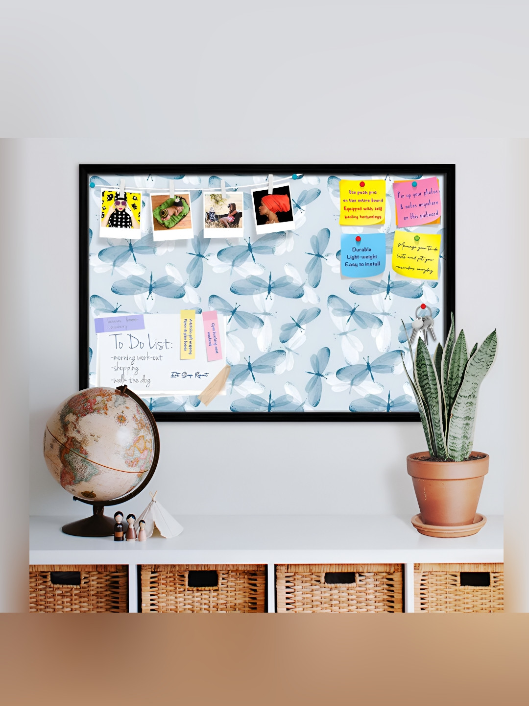 

ArtzFolio White & Blue Butterflies Printed Wooden Bulletin Board
