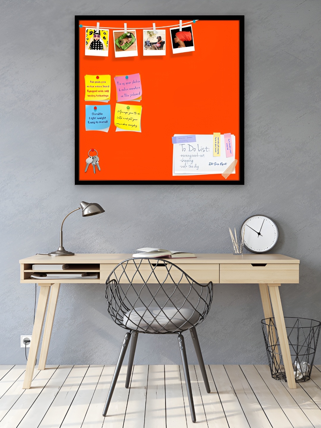 

ArtzFolio Orange-Coloured Printed Wooden Bulletin Board With Sticky Notes