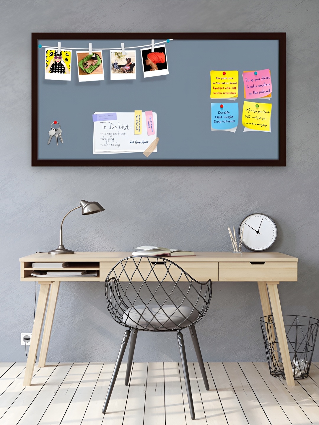 ArtzFolio Grey Printed Wooden Bulletin Board With Sticky Notes