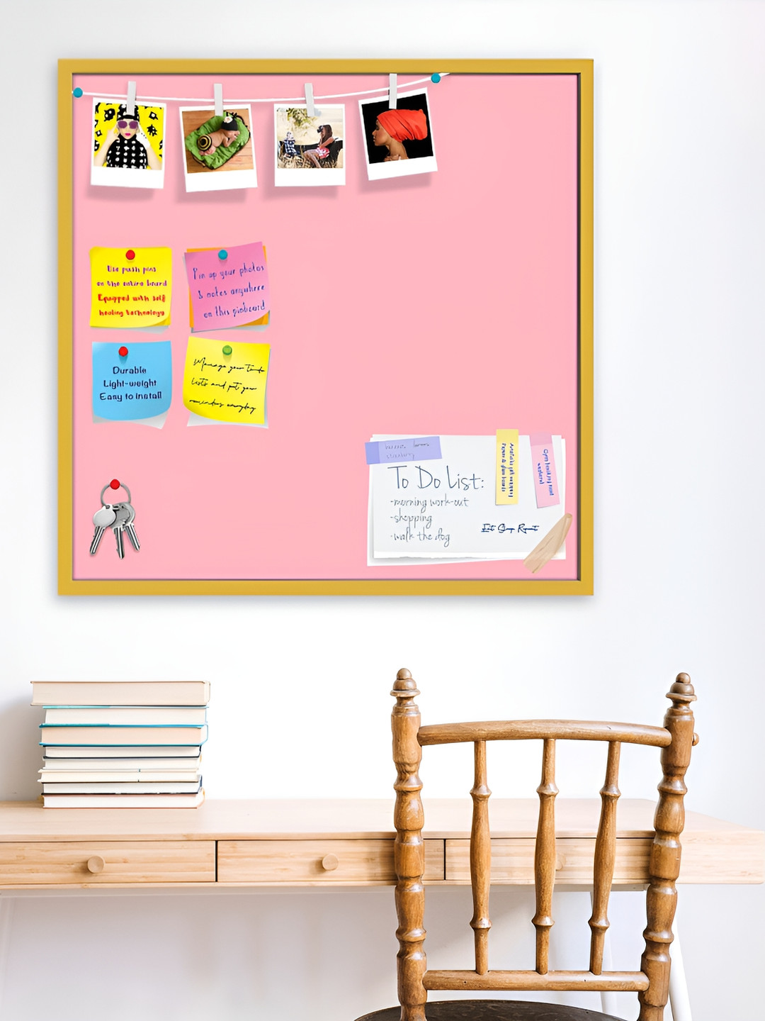 

ArtzFolio Pink Wooden Bulletin Board With Sticky Notes, Gold