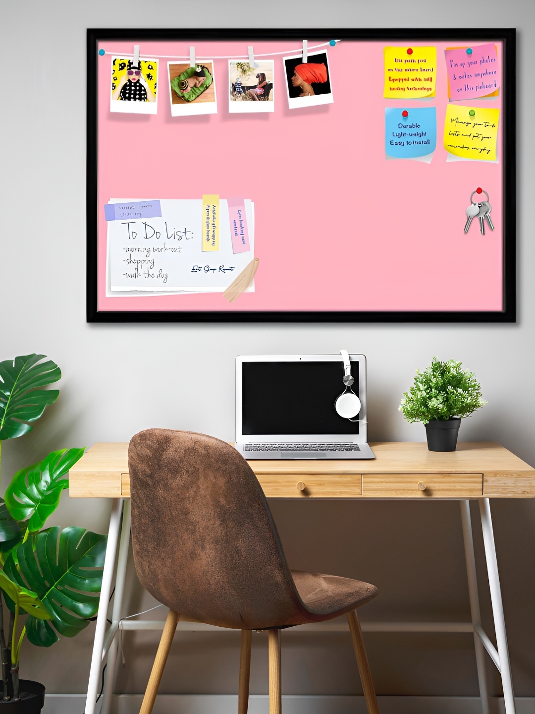 ArtzFolio Pink & Black Wooden Bulletin Board With Sticky Notes
