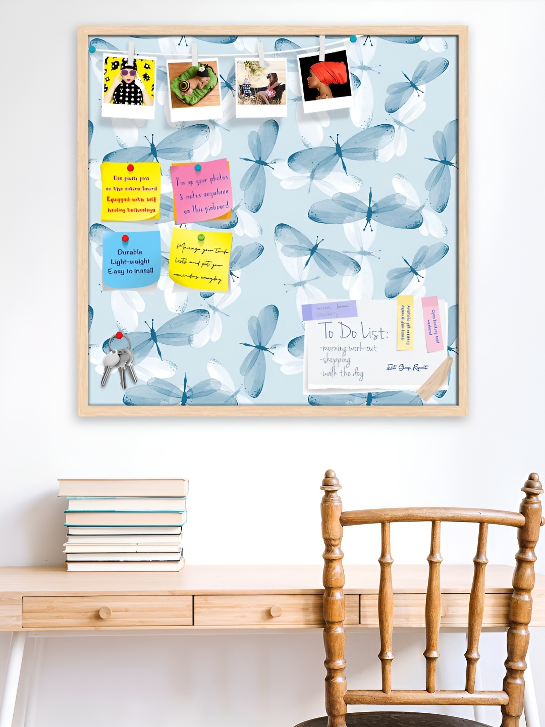 

ArtzFolio Blue Printed Wooden Bulletin Board With Sticky Note Wall Hanging Decor, Brown