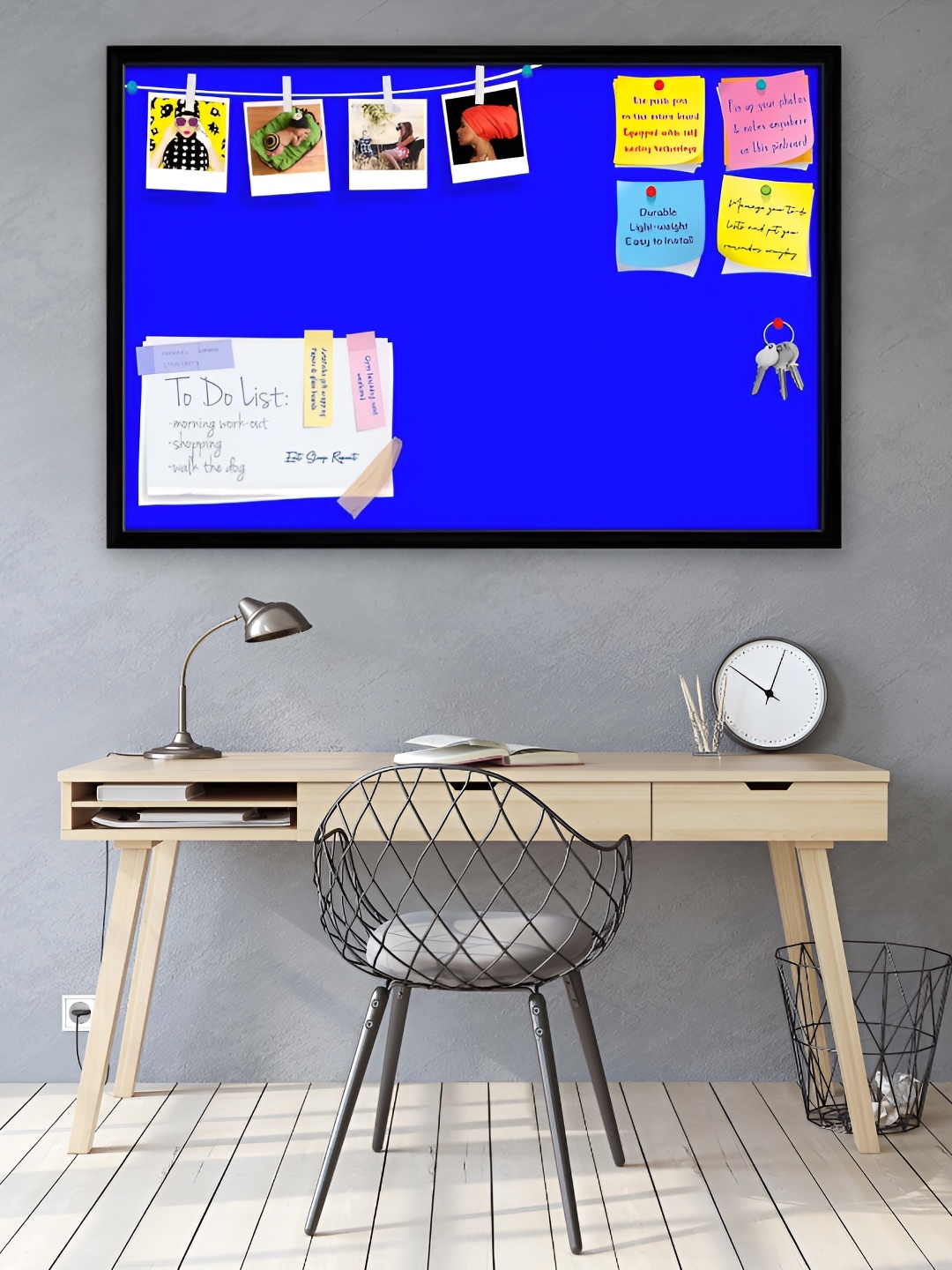ArtzFolio Black & Blue Wooden Bulletin Board With Sticky Notes