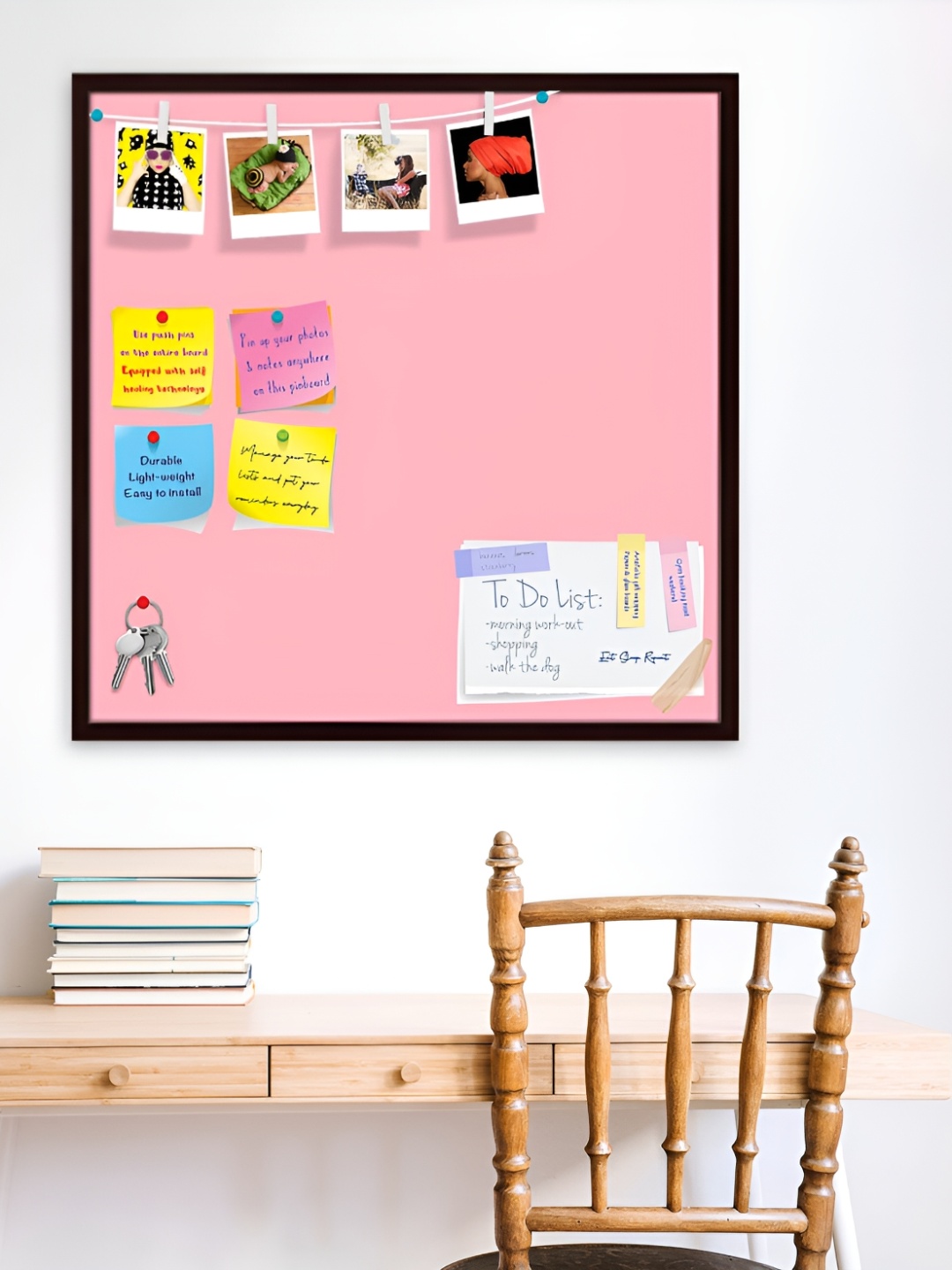 ArtzFolio Brown & Pink Wood Bulletin Board With Sticky Notes