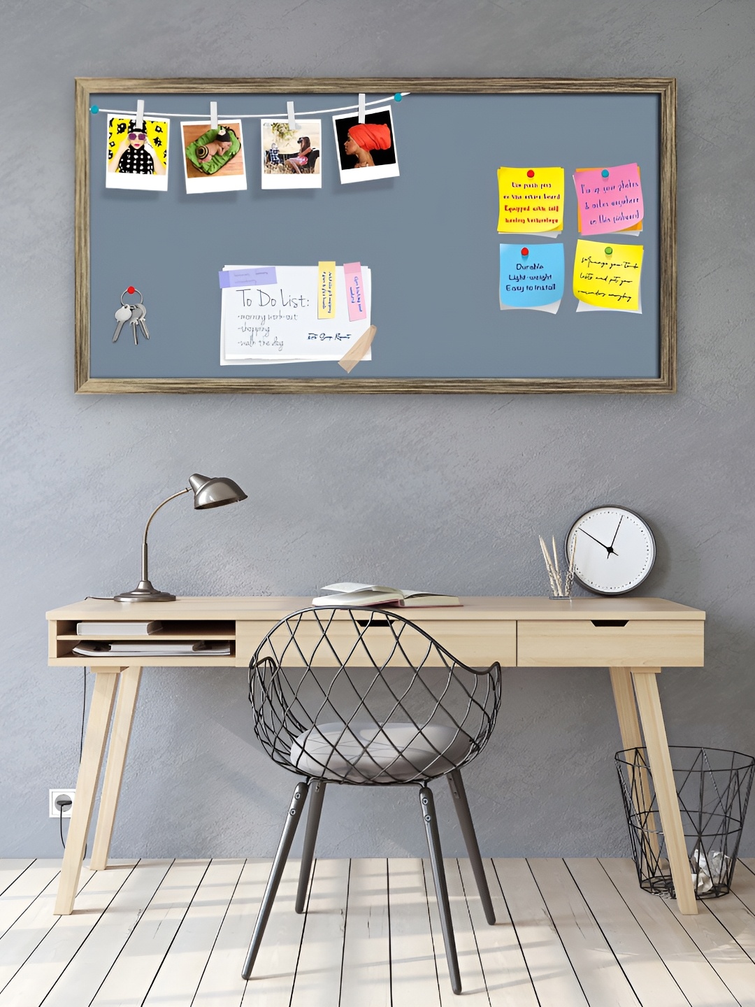 ArtzFolio Grey & Blue Wooden Bulletin Board With Sticky Notes