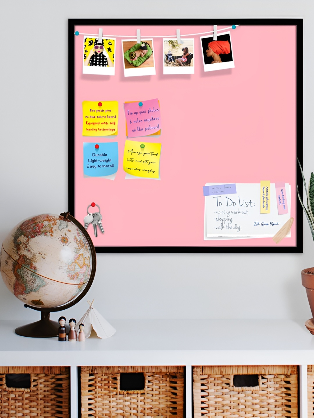 ArtzFolio Black & Pink Wooden Bulletin Board With Sticky Notes Wall Hanging Decor