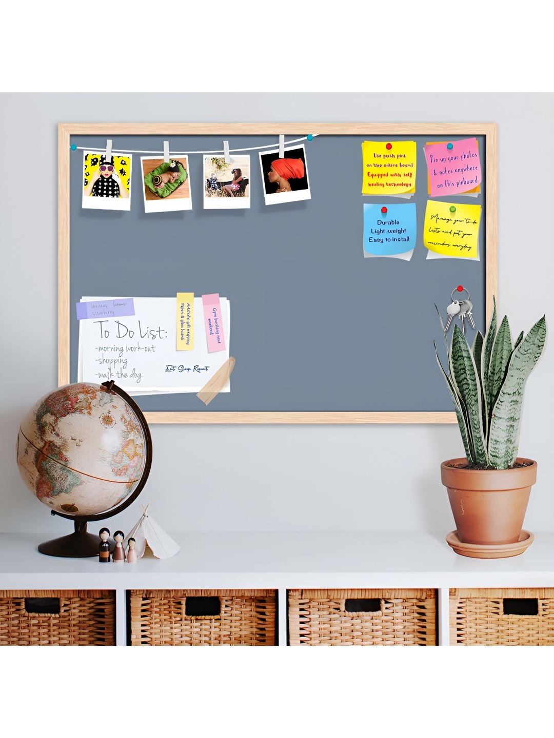ArtzFolio Grey & Brown Wooden Bulletin Board With Sticky Notes Wall Hanging Decor
