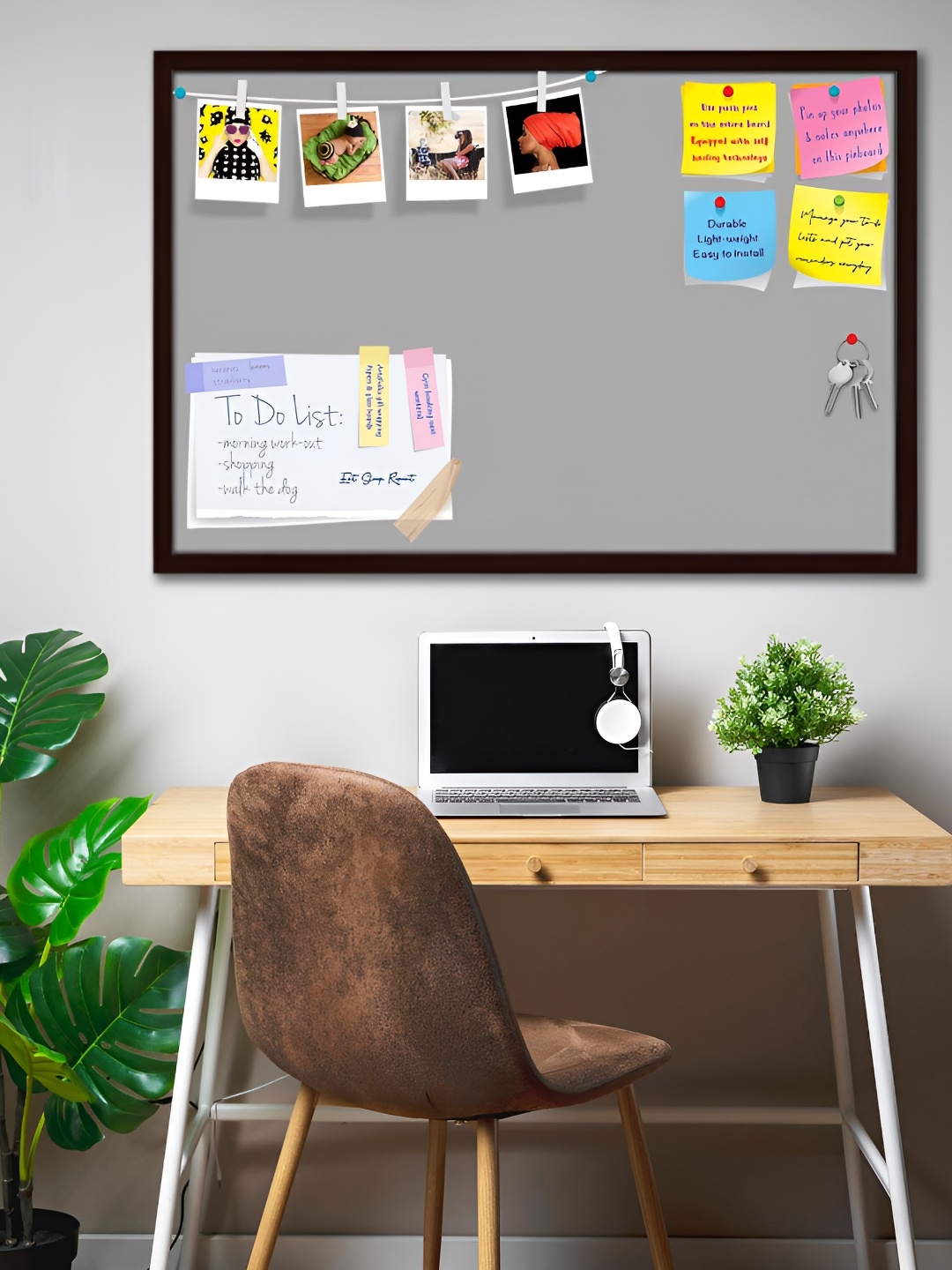 

ArtzFolio Brown & Grey Printed Wooden Bulletin Board With Sticky Notes