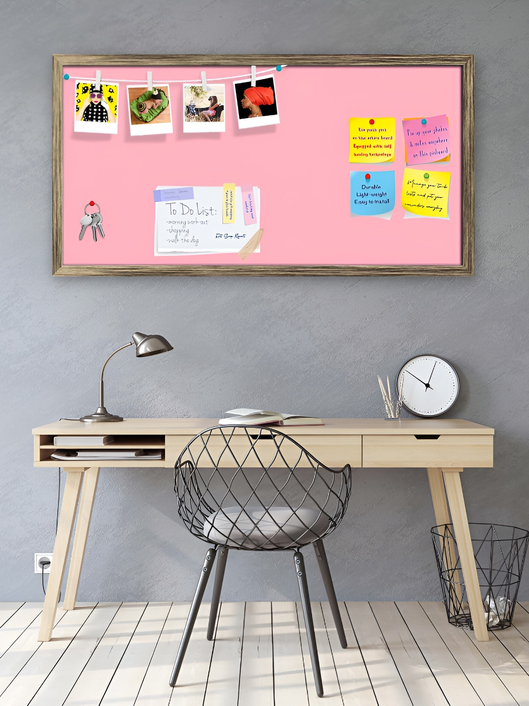 

ArtzFolio Pink & Yellow Printed Wooden Bulletin Board & Sticky Notes Wall Hangings Decor