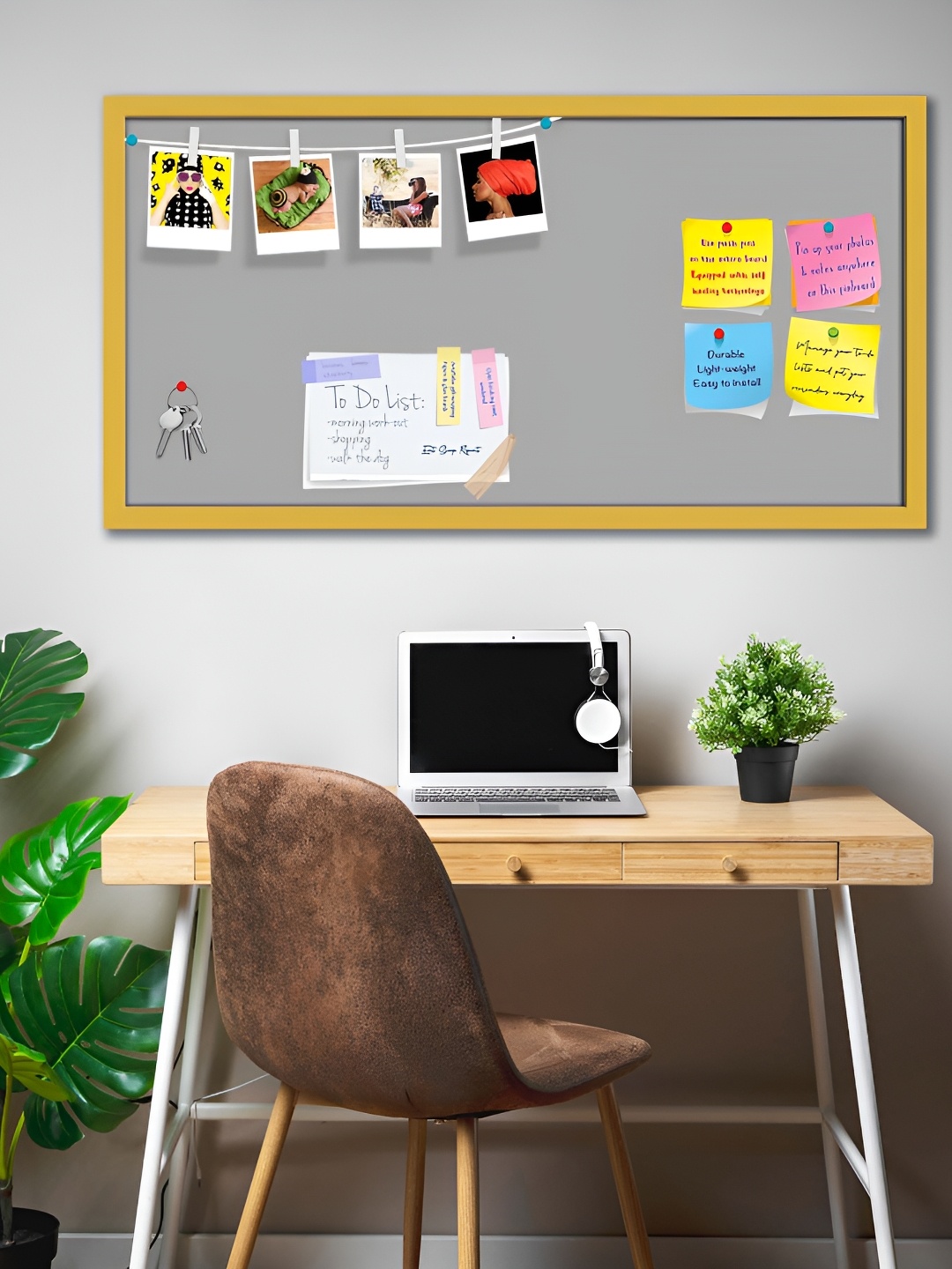 

ArtzFolio Grey Wooden Bulletin Board With Sticky Notes, Gold