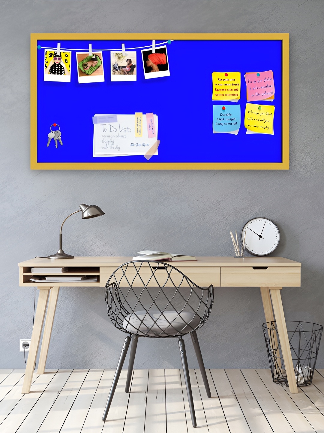 ArtzFolio Printed Wooden Bulletin Board With Sticky Notes, Gold