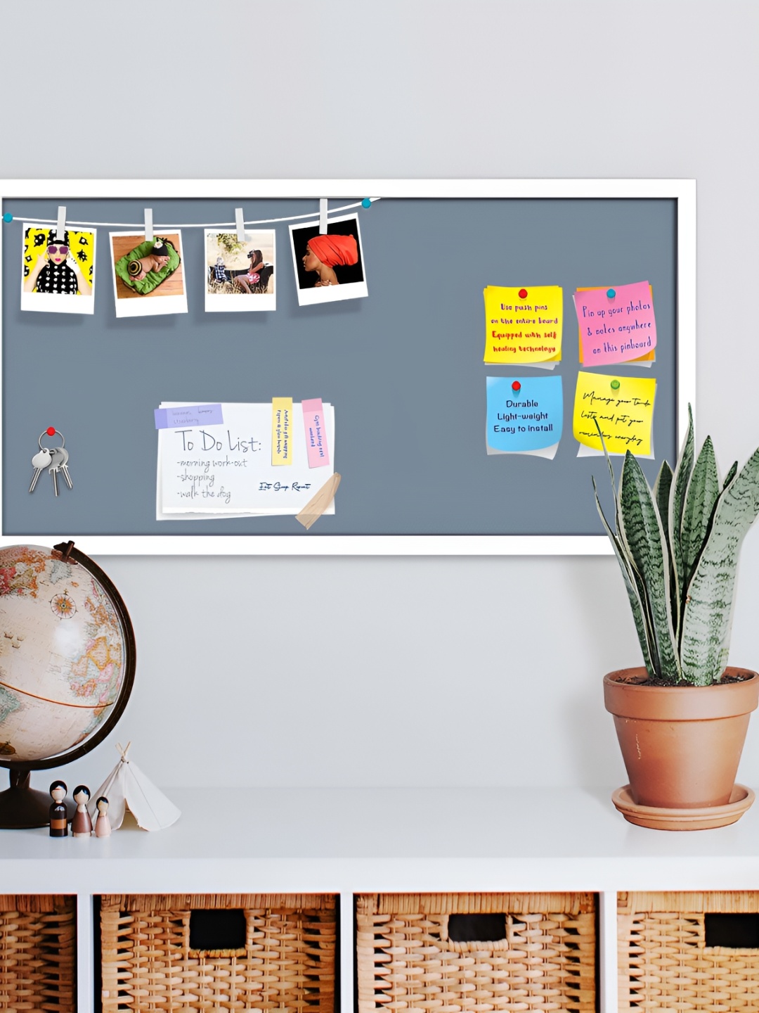 

ArtzFolio Grey & Blue Wooden Bulletin Board With Sticky Notes