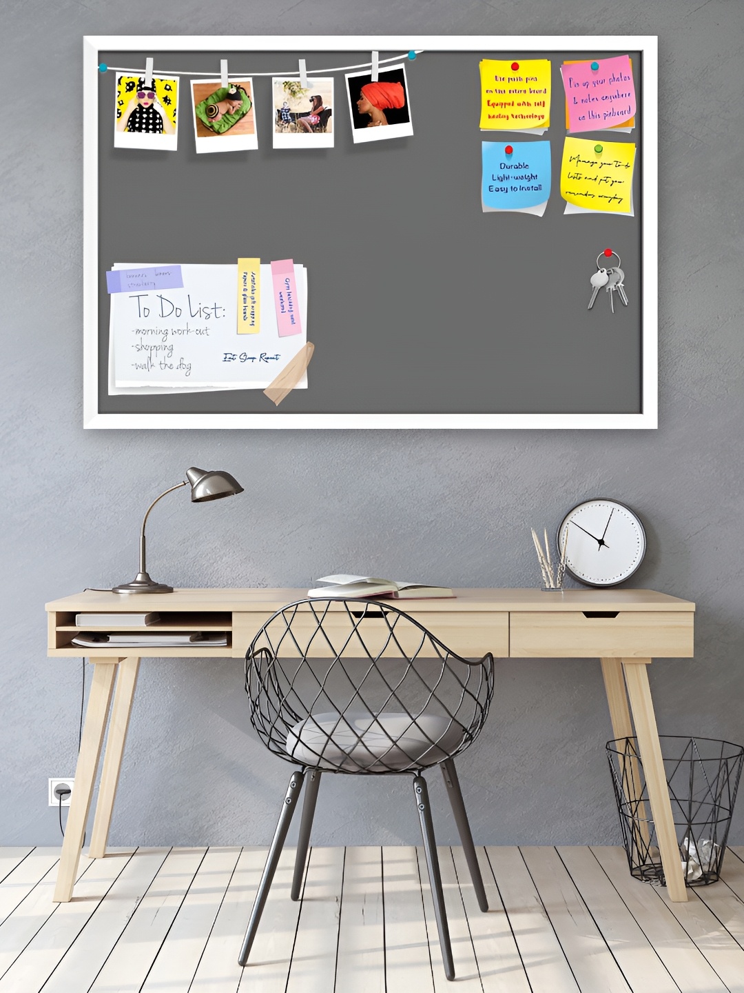 

ArtzFolio Grey Printed Wooden Bulletin Board With Sticky Notes