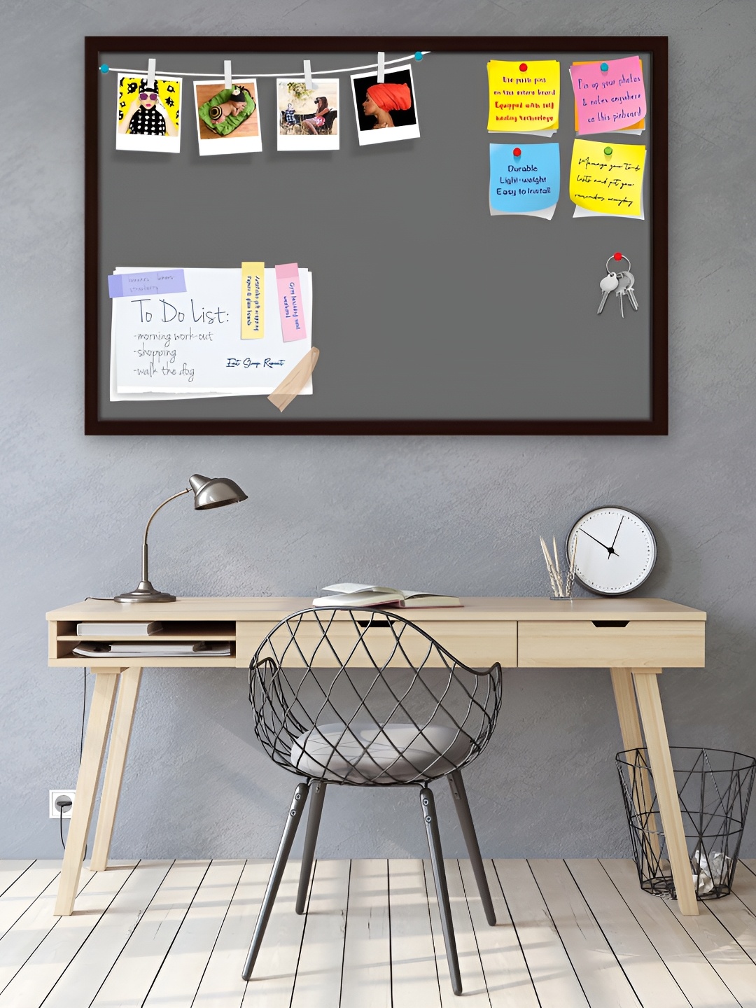 

ArtzFolio Brown & Grey Wooden Bulletin Board With Sticky Notes Wall Hanging Decor