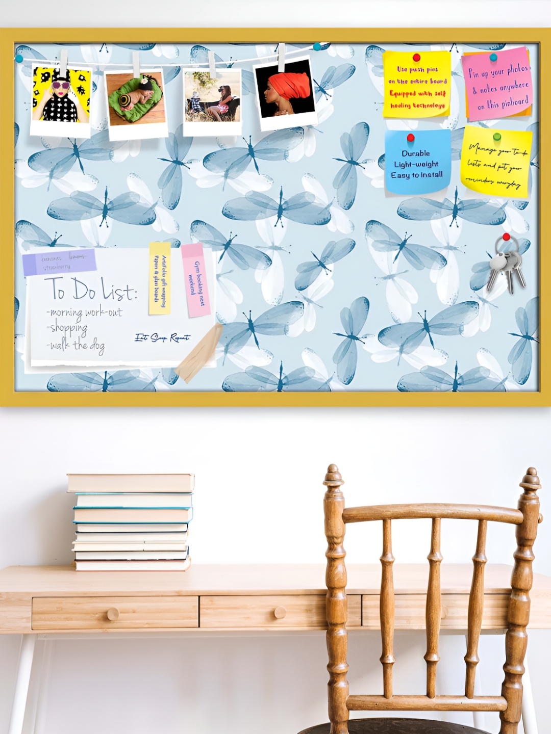 

ArtzFolio Blue Butterfly Printed Wooden Bulletin Board With Sticky Notes
