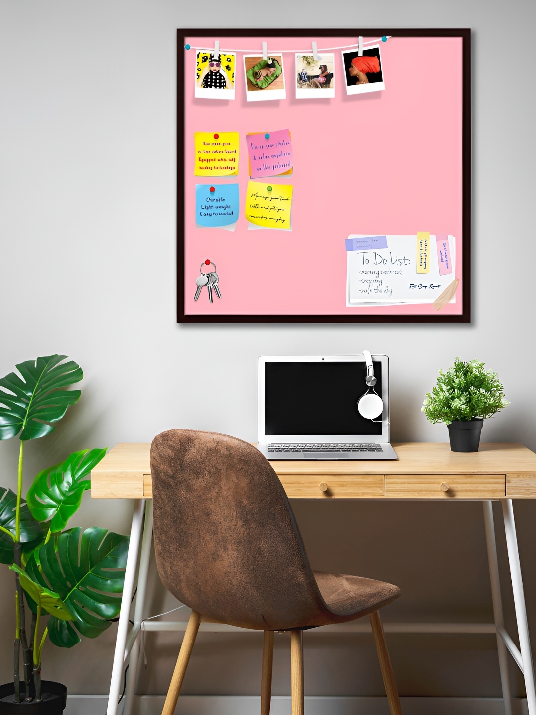ArtzFolio Brown & Pink Wooden Bulletin Board With Sticky Notes Wall Hanging Decor