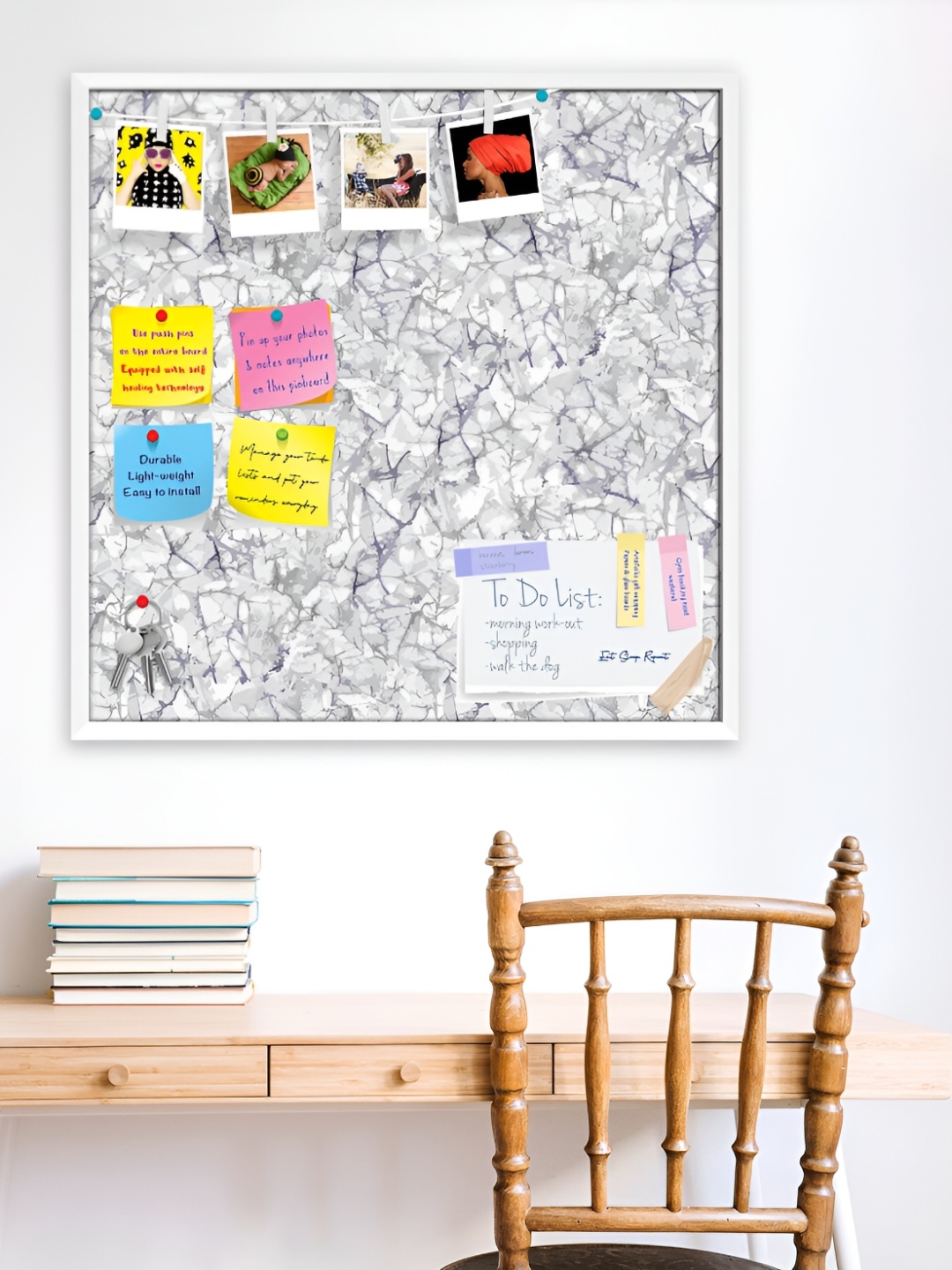 

ArtzFolio Grey & White Bright Monochrome Printed Bulletin Board With Sticky Notes