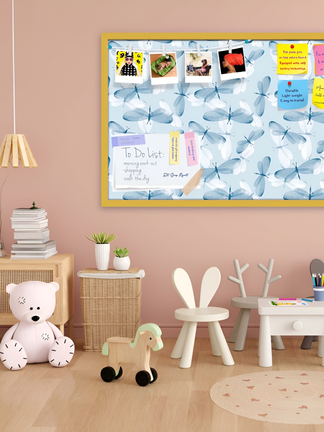 

ArtzFolio Blue Butterflies Printed Wooden Bulletin Board With Sticky Notes