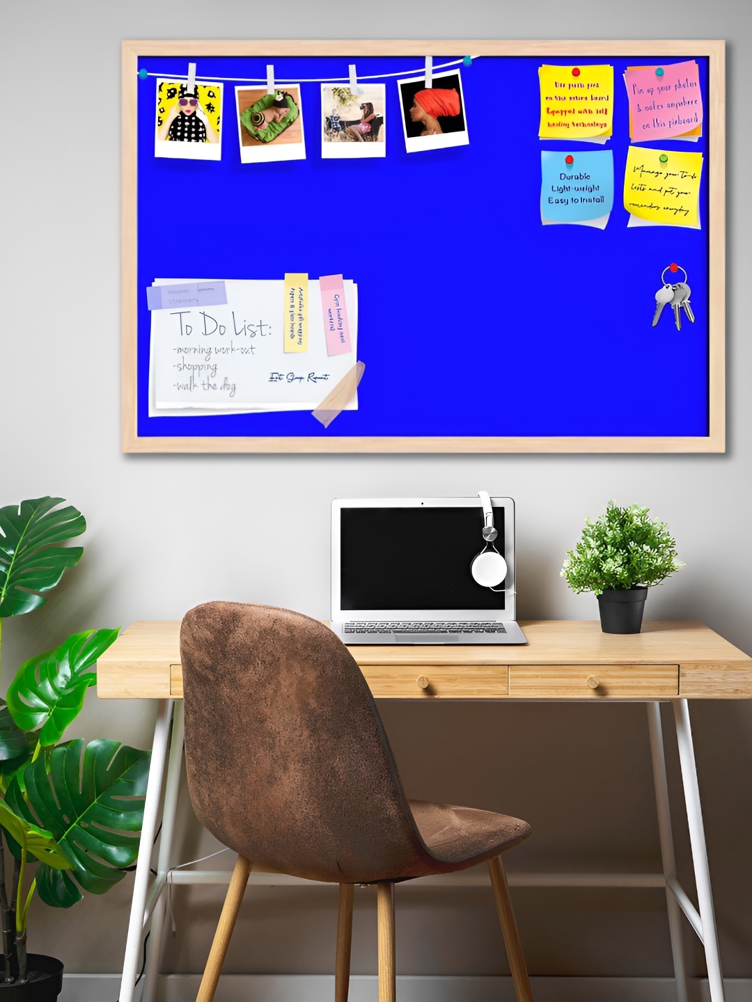 

ArtzFolio Brown & Blue Wooden Bulletin Board With Push Pin & Sticky Notes