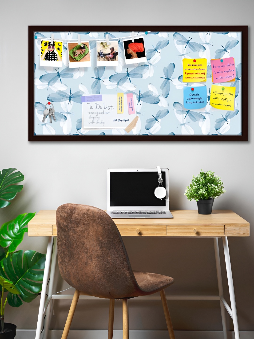 ArtzFolio Brown & Blue Printed Wooden Bulletin Board With Sticky Notes Wall Hangings Decor