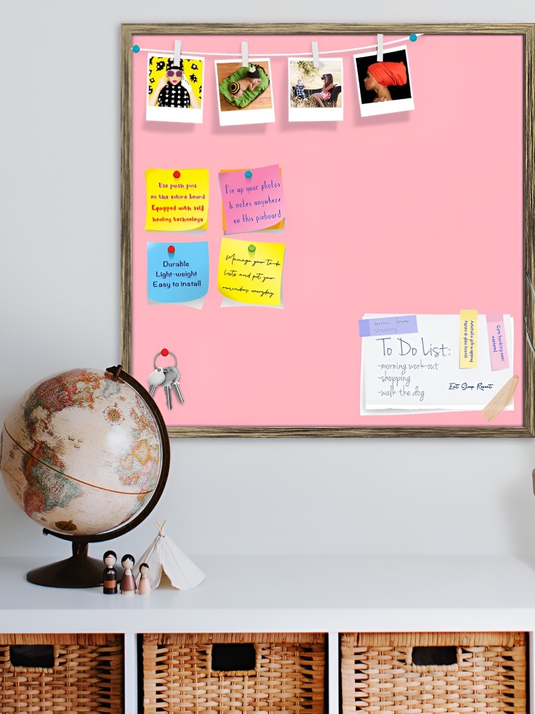 

ArtzFolio Gold Toned & Pink Wooden Bulletin Board With Sticky Notes Wall Hanging Decor