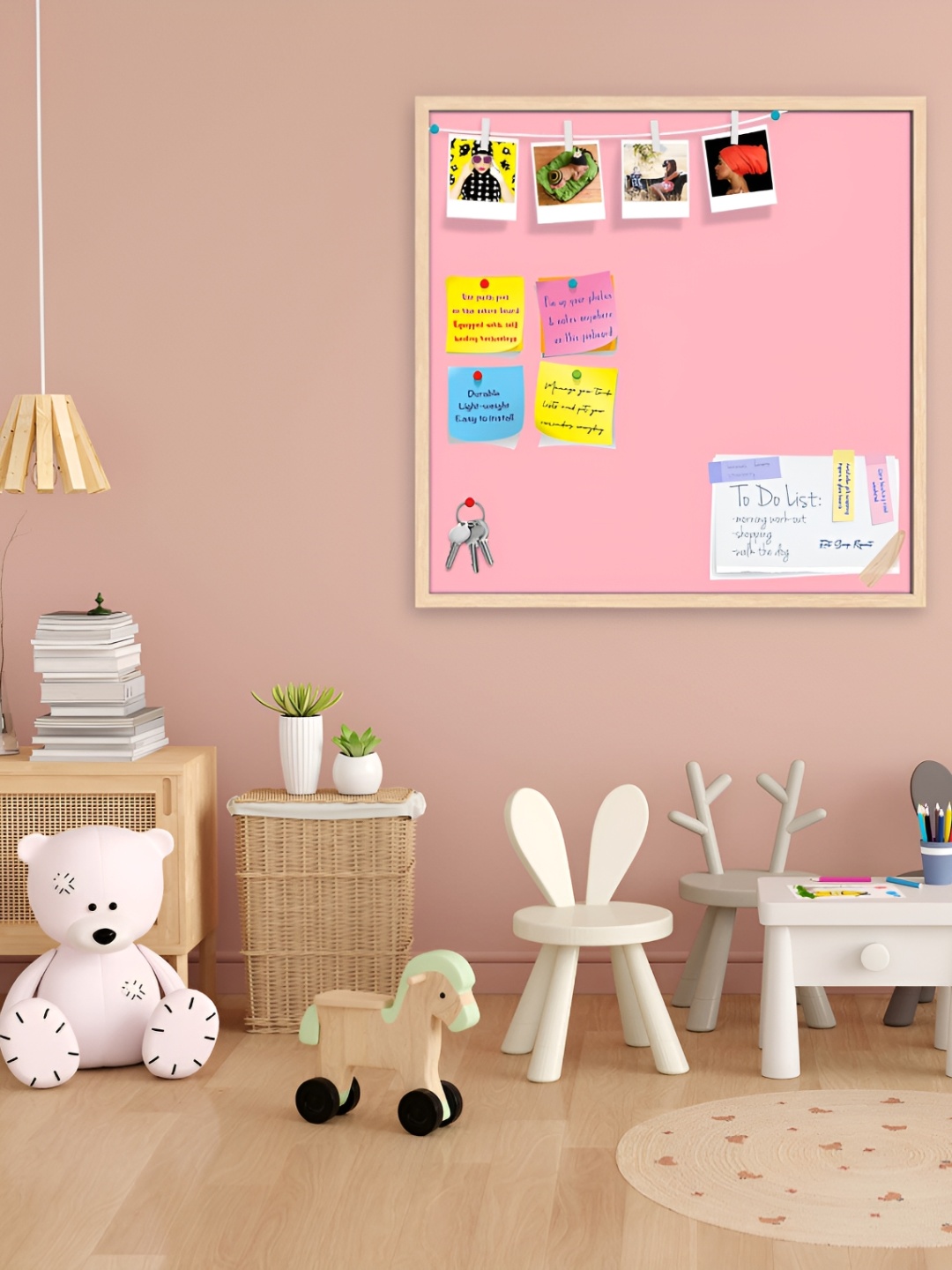 ArtzFolio Pink & Brown Wooden Bulletin Board With Sticky Notes