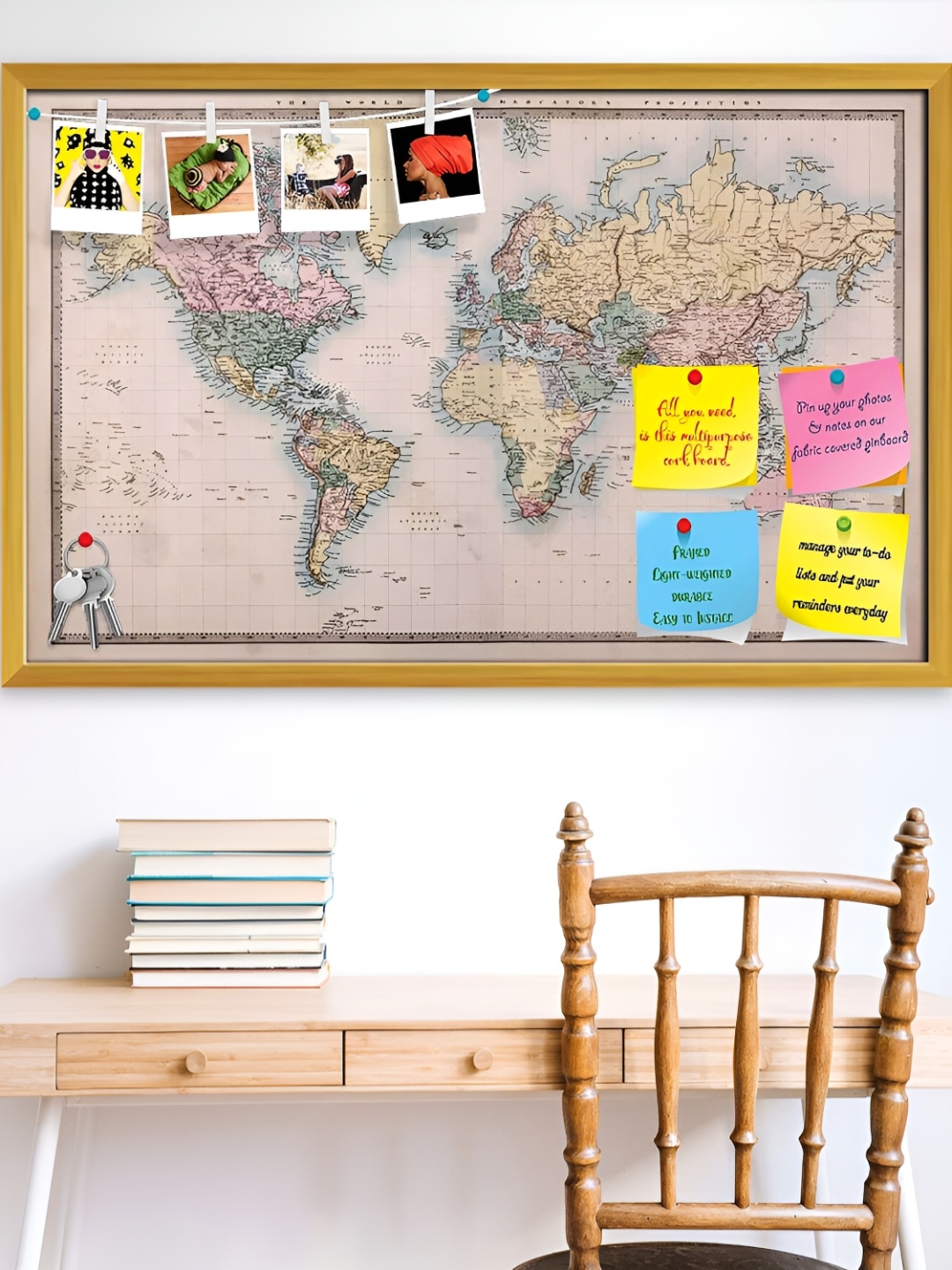 

ArtzFolio Brown & Green World Map Printed Wooden Bulletin Board With Sticky Notes