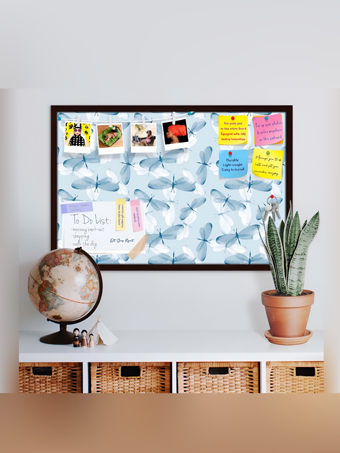 

ArtzFolio Blue & Brown Butterfly Printed Wooden Bulletin Board With Sticky Notes