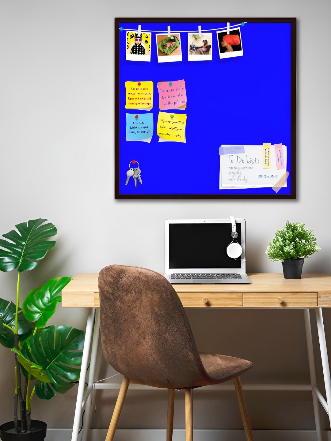 

ArtzFolio Brown & Blue Wooden Bulletin Board With Push Pin & Sticky Notes Wall Decor