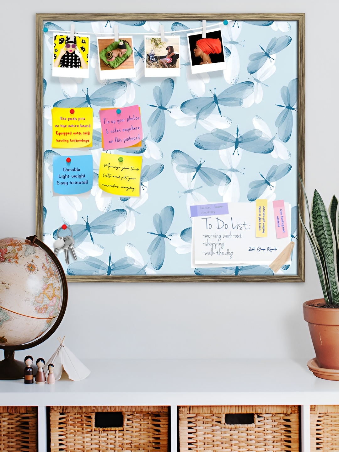 

ArtzFolio Blue Printed Wooden Bulletin Board With Sticky Notes