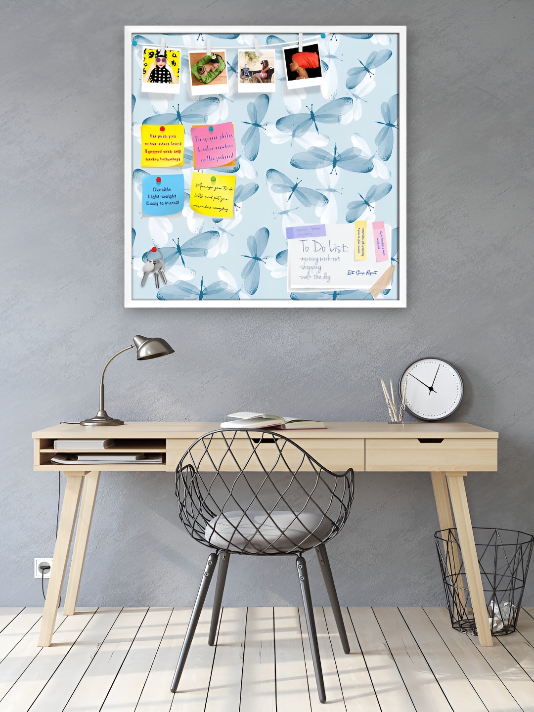 

ArtzFolio White Butterflies D2 Printed Wooden Bulletin Board With Sticky Notes